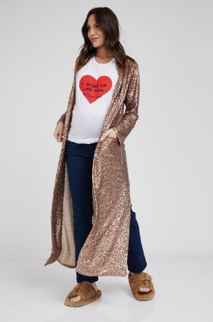 תמונה של קימונו פאייטים ארוך להריון זהב