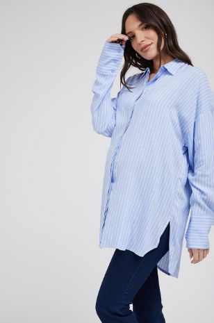 תמונה של חולצת הריון אוברסייז פסים תכלת