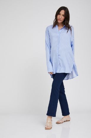 תמונה של חולצת הריון אוברסייז פסים תכלת