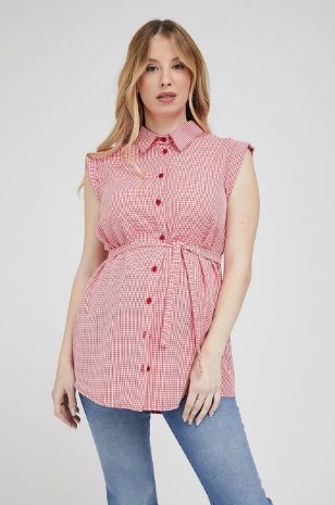 תמונה של חולצה גברית להריון לי אדום משבצות