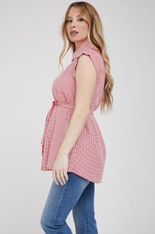 תמונה של חולצה גברית להריון לי אדום משבצות