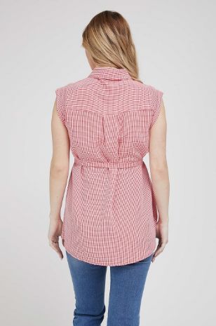 תמונה של חולצה גברית להריון לי אדום משבצות