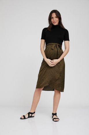 תמונה של חצאית הריון מעטפת זית מודפס