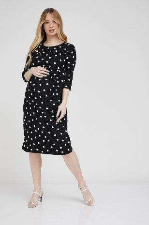 תמונה של שמלת הריון אלודי שחור עיגולים