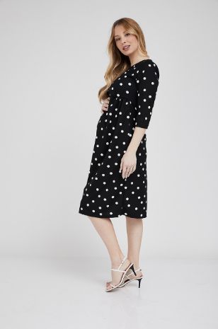 תמונה של שמלת הריון אלודי שחור עיגולים