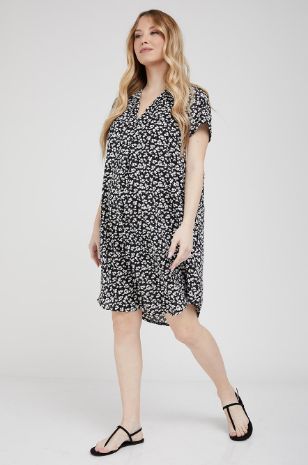 תמונה של שמלת אוברסייז להריון מגי שחורה פרחים