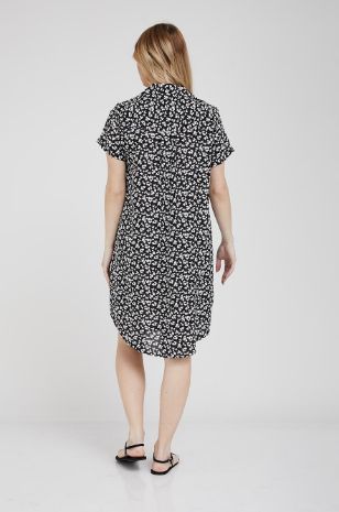 תמונה של שמלת אוברסייז להריון מגי שחורה פרחים