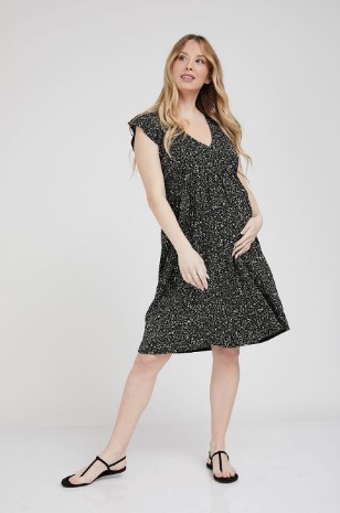 תמונה של שמלה להריון שרי שחורה פרחים