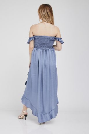 תמונה של שמלת אלינה להריון סאטן ג'ינס