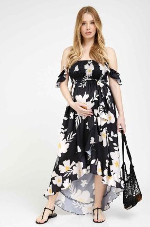 תמונה של שמלת אלינה להריון שחור פרחים