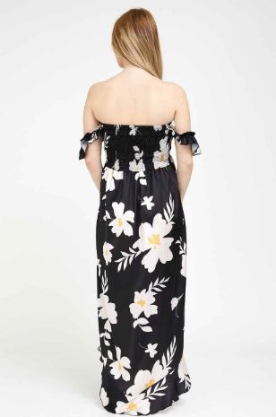 תמונה של שמלת אלינה להריון שחור פרחים