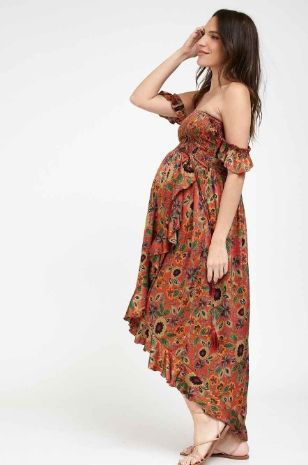 שמלת אלינה להריון חמרה מודפס