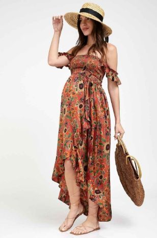 שמלת אלינה להריון חמרה מודפס