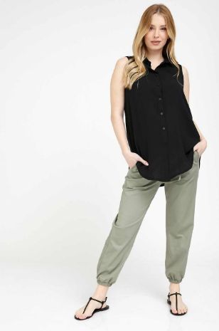 תמונה של מכנסי הריון תומס זית בהיר