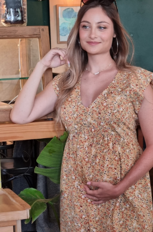 תמונה של שמלה להריון שרי חרדל פרחוני
