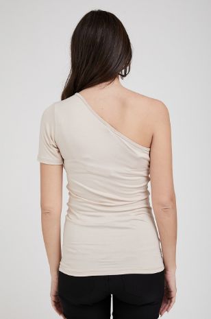 תמונה של טי-שירט הריון כתף אחת וקפלונים טבעי