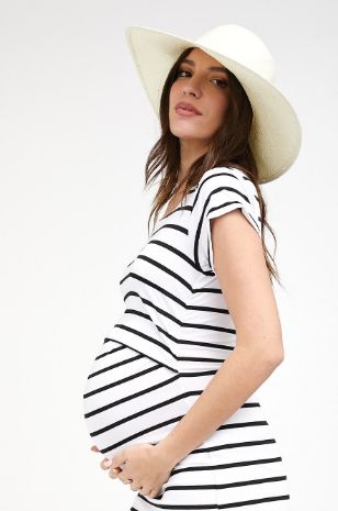 שמלת הנקה שמנת פס שחור דגם דליה מבית אבישג ארבל	