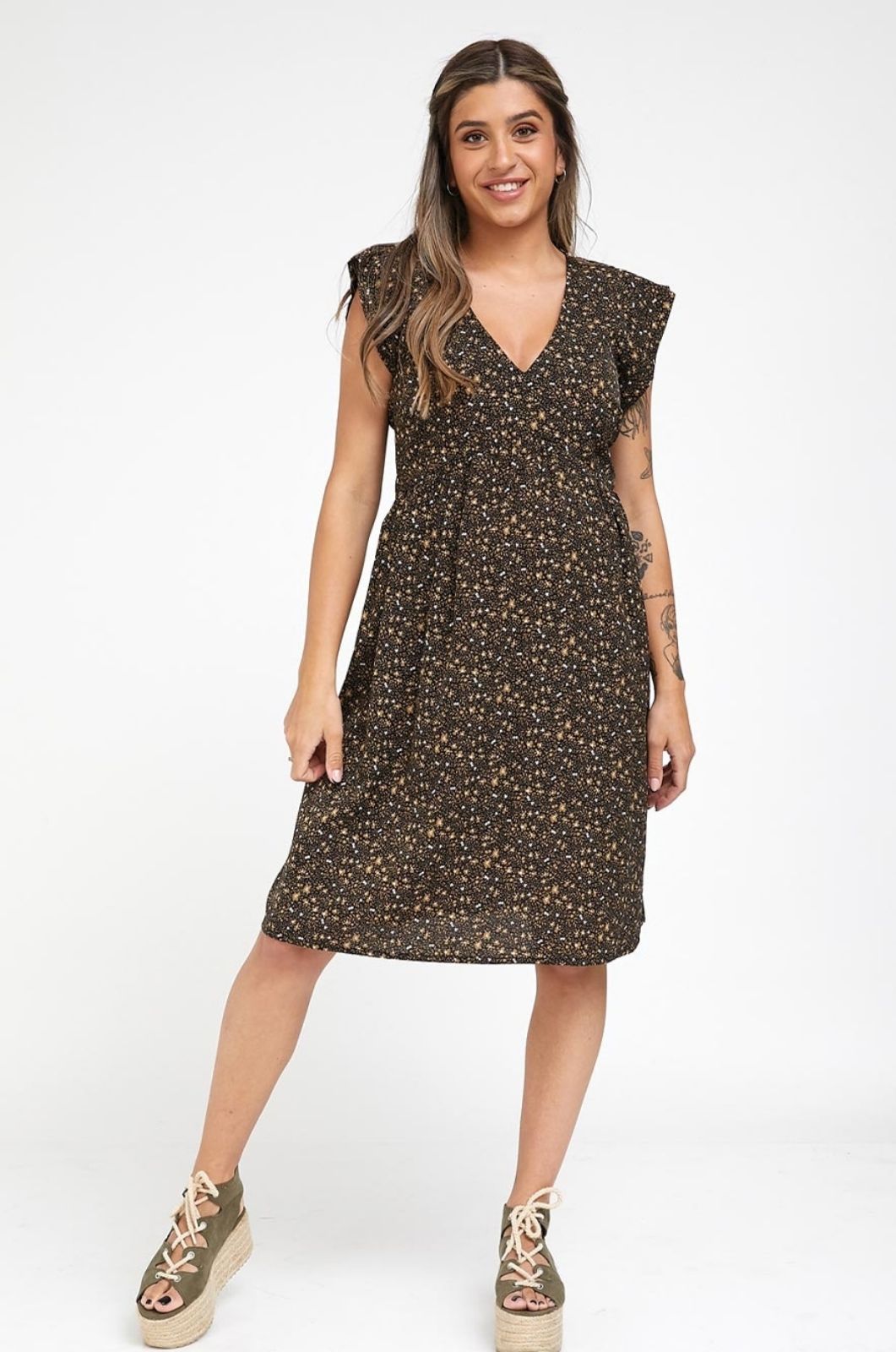 שמלת הריון שרי שחור פרח זית של אבישג ארבל	