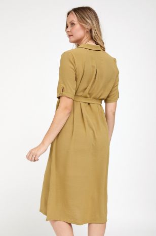 שמלת הריון מכופתרת חרדל של אבישג ארבל