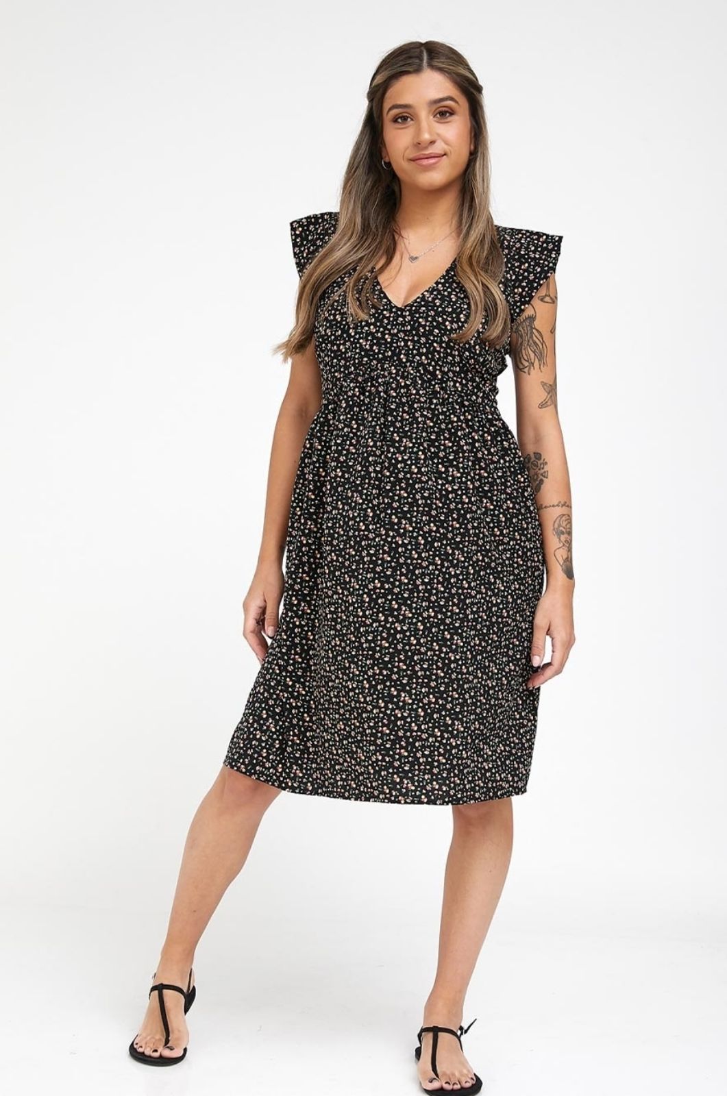 שמלת הריון שרי שחור פרחים אדומים