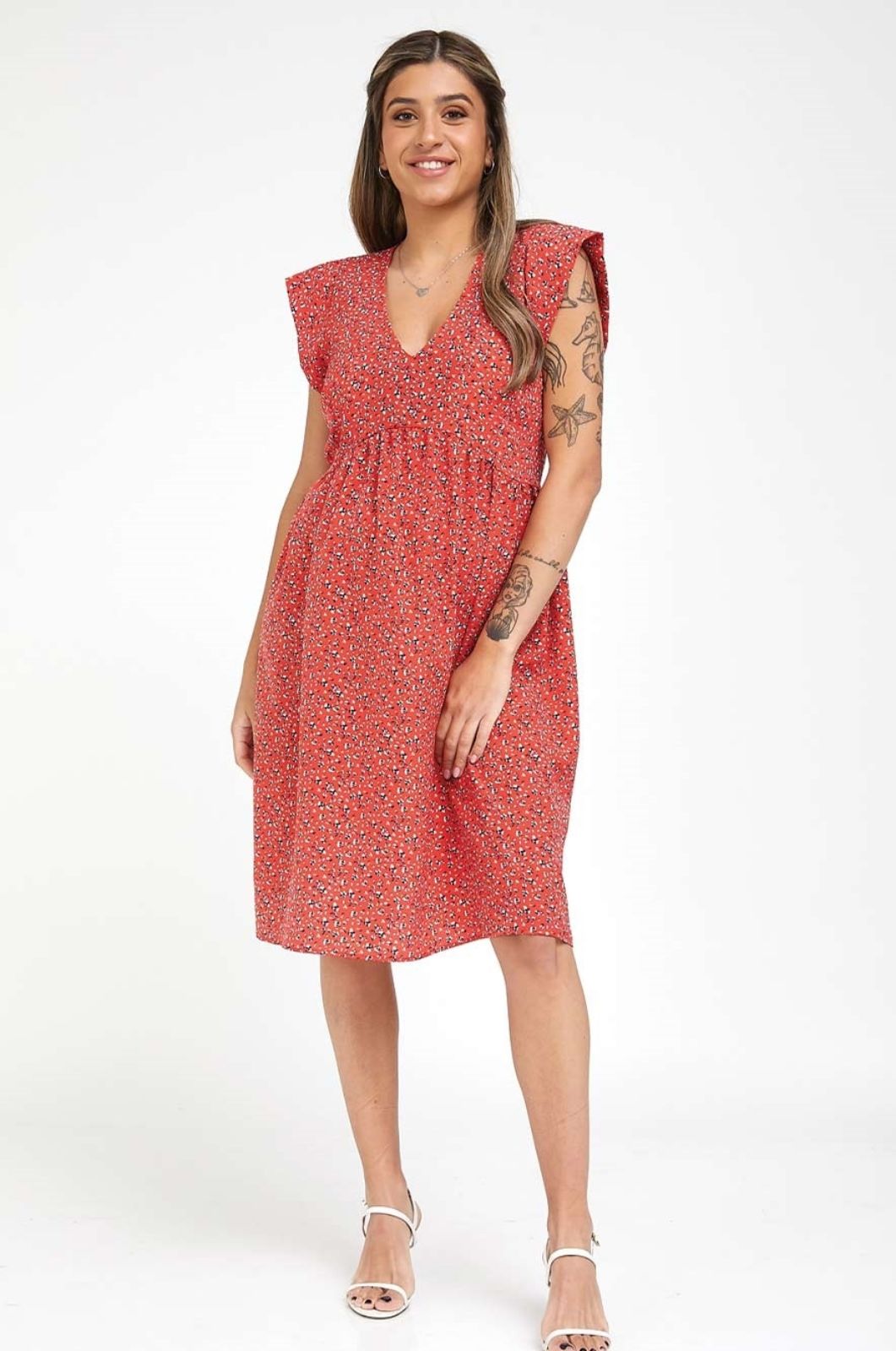 שמלה להריון שרי אדום פרחוני