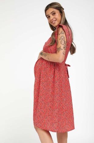 שמלה להריון שרי אדום פרחוני