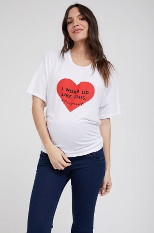 תמונה של טישרט הריון I WOKE UP לבנה