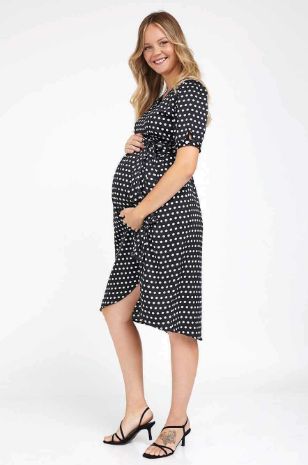 שמלת מעטפת להריון שחור עיגולים