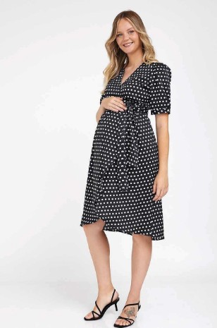 שמלת מעטפת להריון שחור עיגולים