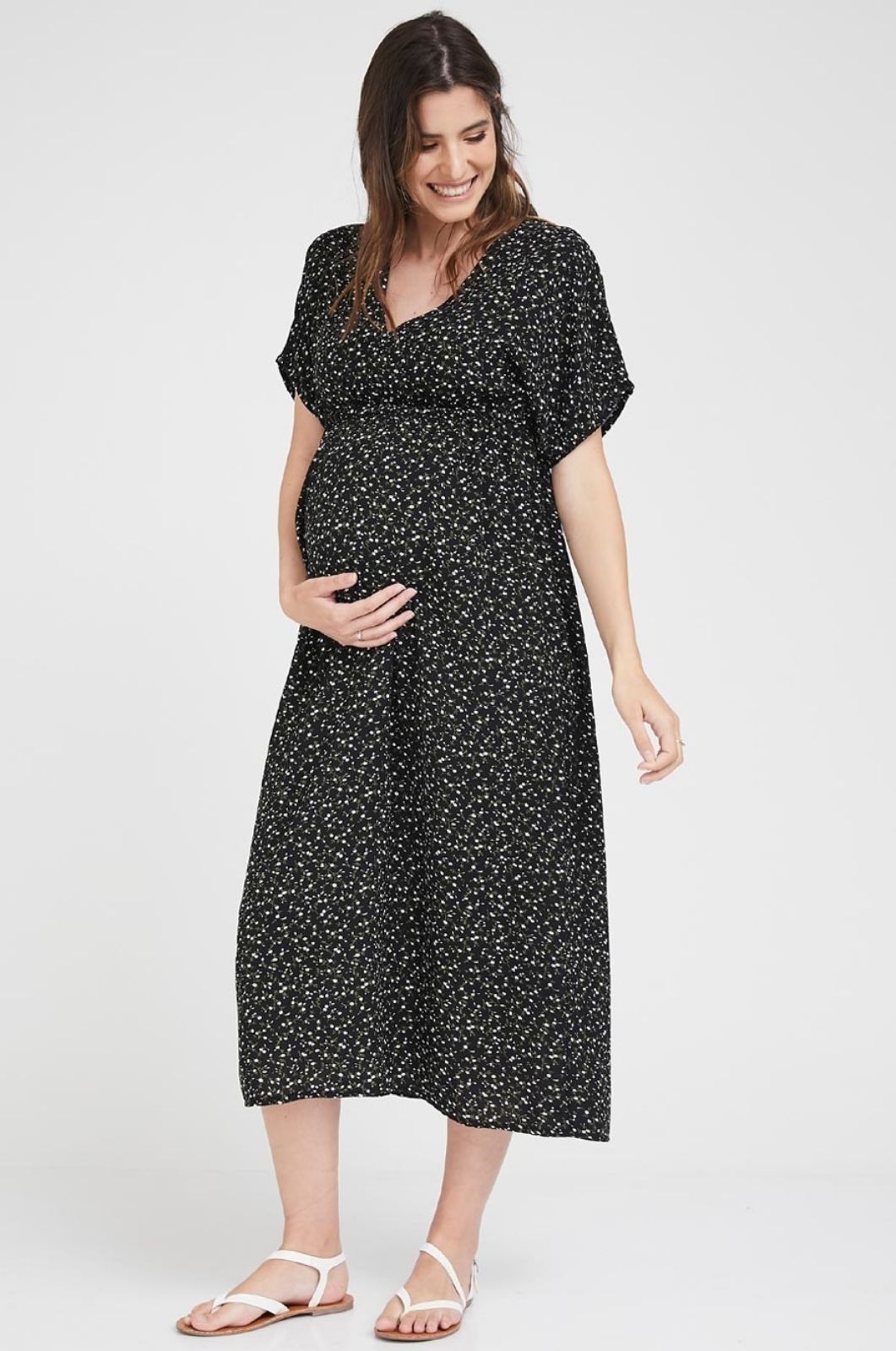 תמונה של שמלת הריון מקסי מליסה שחור פרחוני