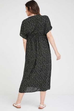 תמונה של שמלת הריון מקסי מליסה שחור פרחוני