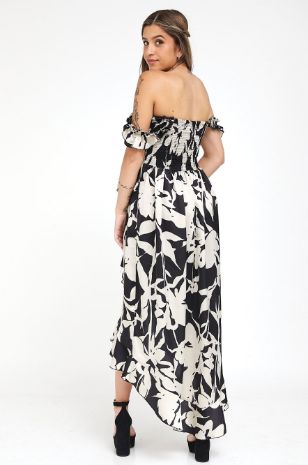 שמלת אלינה להריון הדפס שמנת שחור