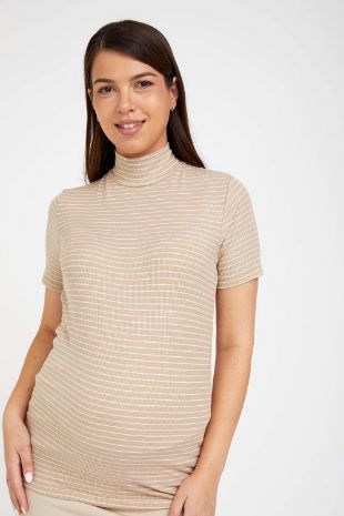 תמונה של חולצת גולף להריון ש.קצר שחור פס לבן