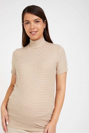 תמונה של חולצת גולף להריון ש.קצר שמנת פס שחור