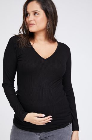 תמונה של חולצת הריון V ריב ש.ארוך ורוד מעושן
