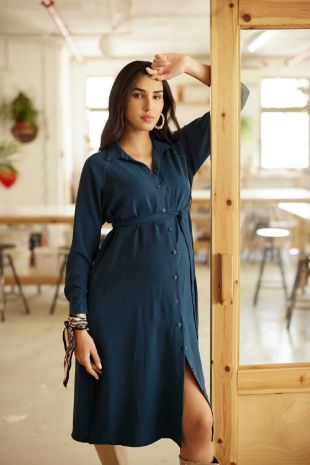 תמונה של שמלת הריון ליזה כחול אינדיגו