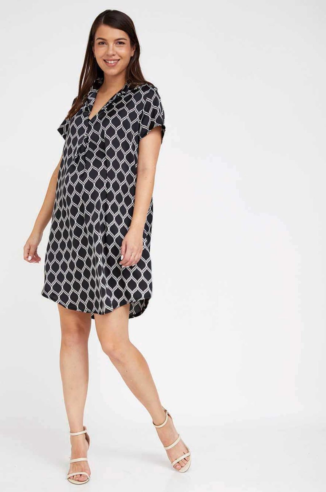 שמלת אוברסייז להריון מגי שחור מעויינים	