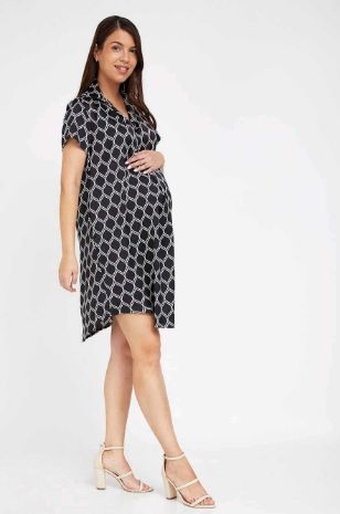 שמלת אוברסייז להריון מגי שחור מעויינים	