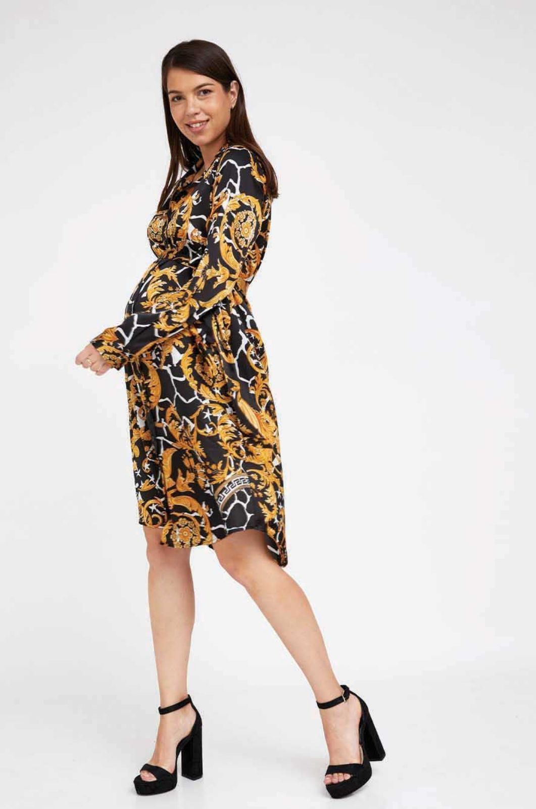 שמלת הריון רומא שחור מודפס	