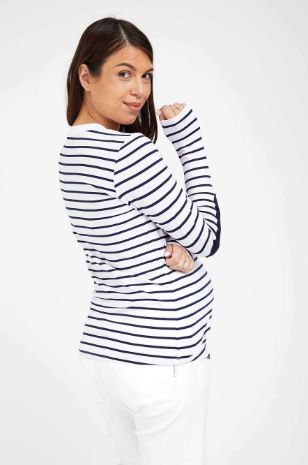 חולצת הריון טלאים לבן פס נייבי	