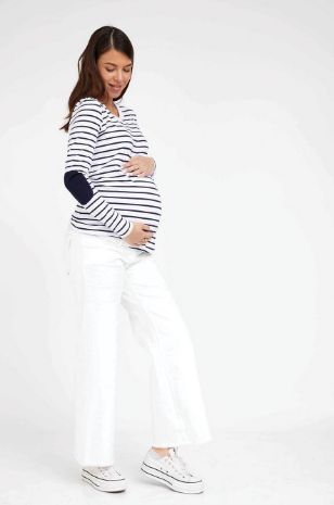 חולצת הריון טלאים לבן פס נייבי	