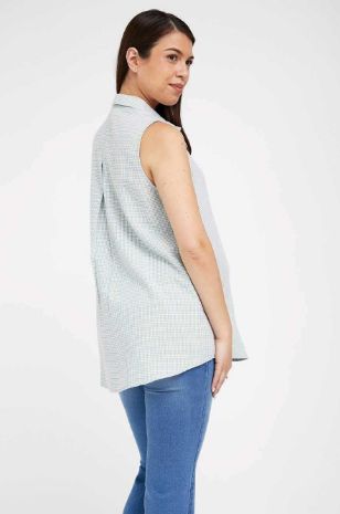 חולצת הריון קיקי ללא שרוול משבצות ירוק	