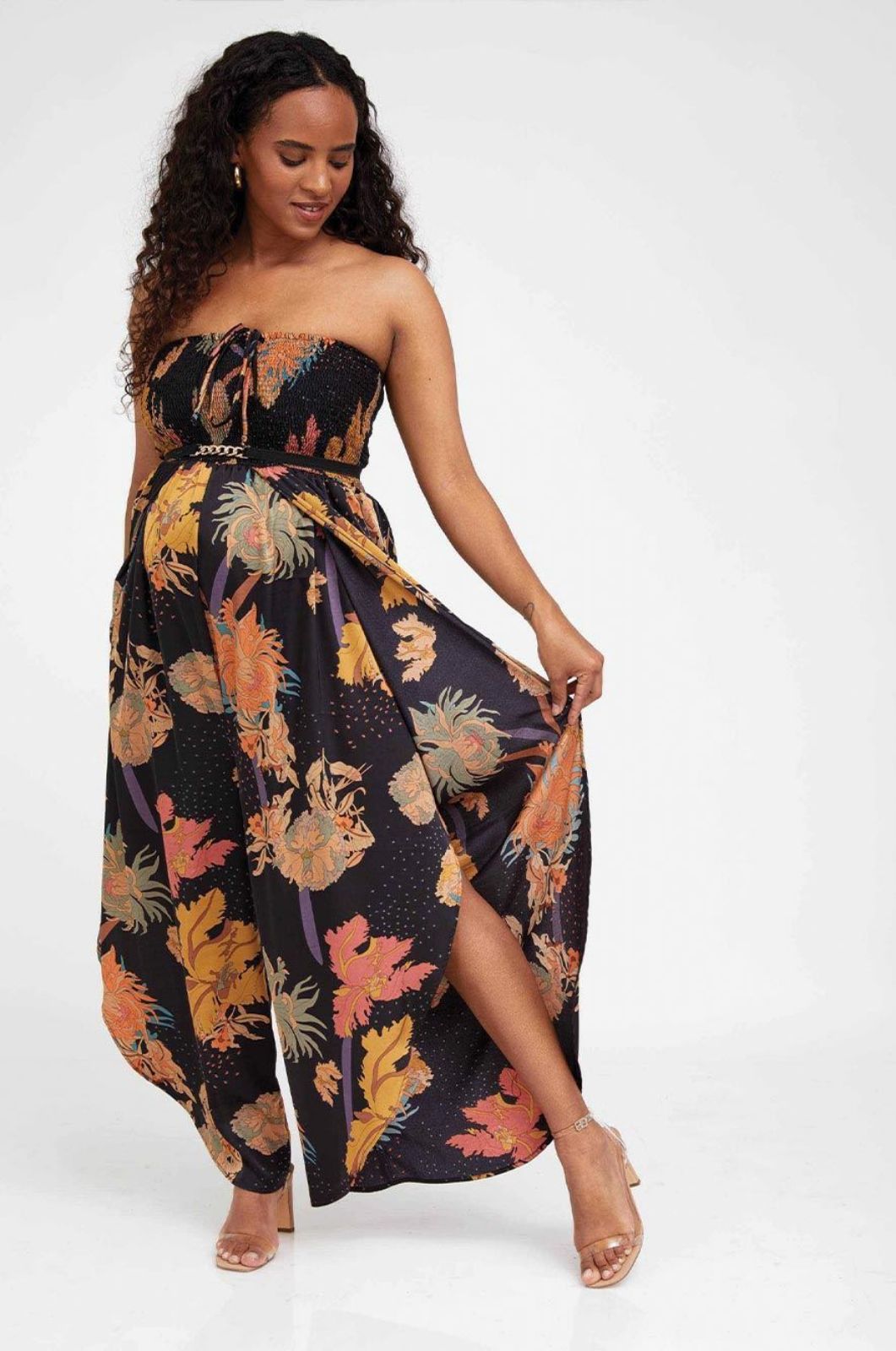 אוברול הריון לני שחור מודפס