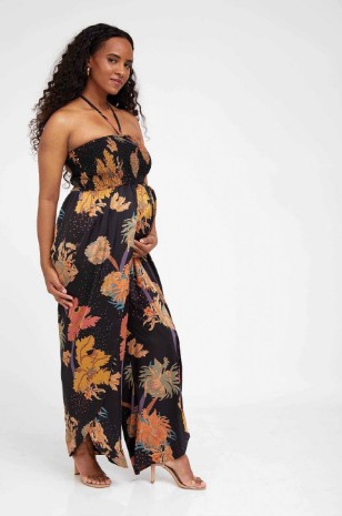 אוברול הריון לני שחור מודפס