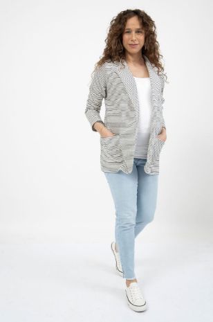 ז'קט להריון ליאו שמנת פס שחור	