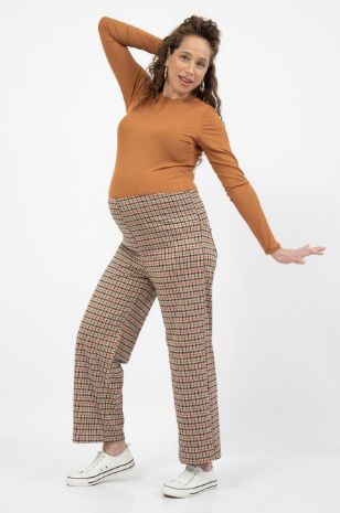 מכנס להריון אדריאן משבצות קאמל