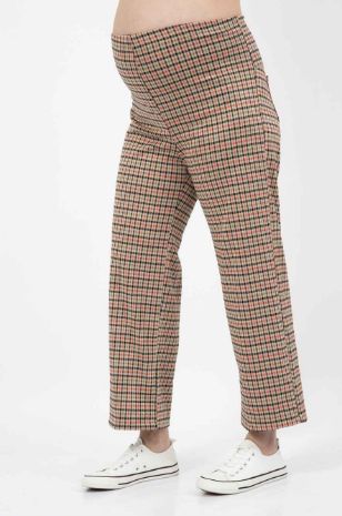 מכנס להריון אדריאן משבצות קאמל