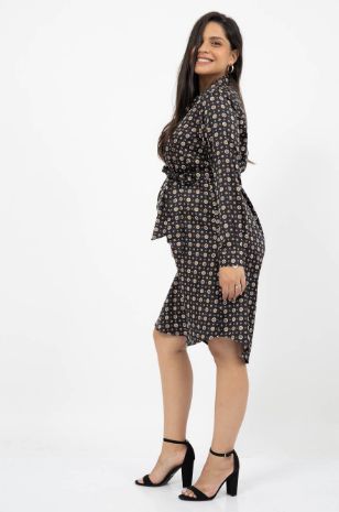 שמלת הריון רומא הדפס שחור וחום של אבישג ארבל
