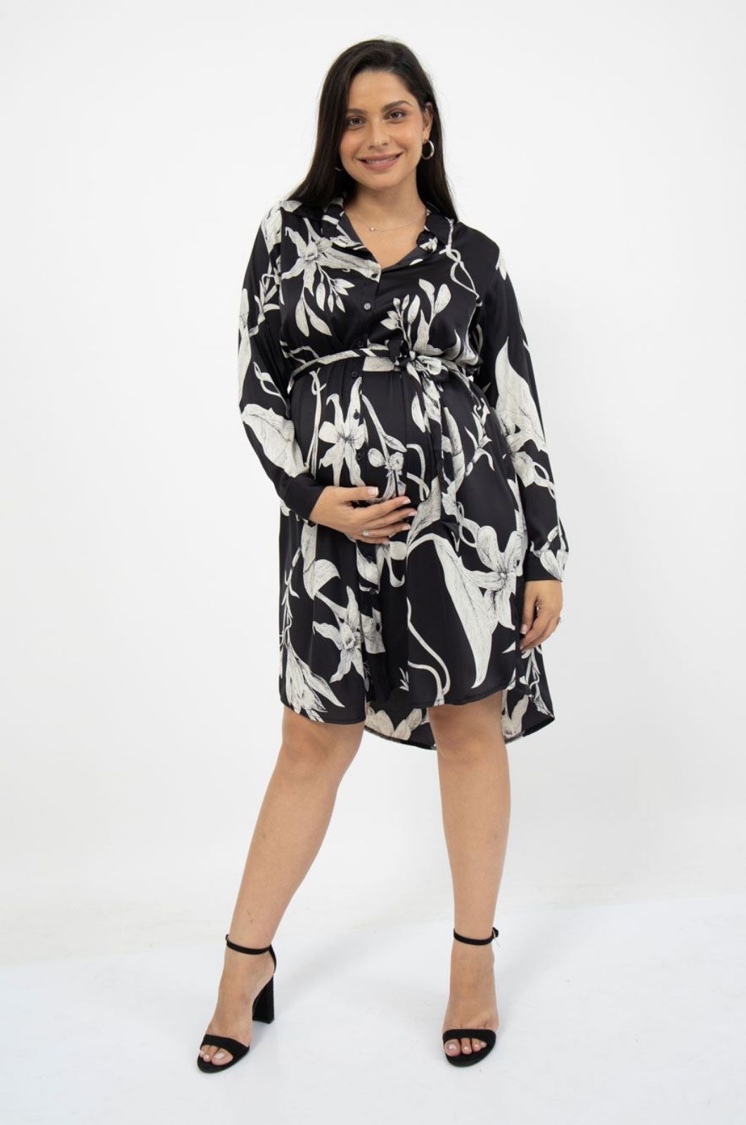 שמלת הריון רומא הדפס שחור פרח לבן