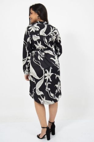 שמלת הריון רומא הדפס שחור פרח לבן